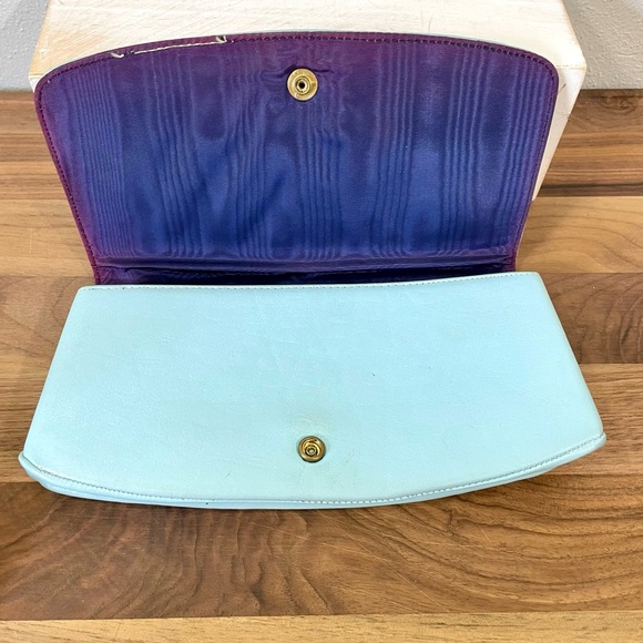 Vtg Clutchette Sleek Structured  Clutch Minimalist Robins Egg Blue Modern Preppy - Picture 2 of 15